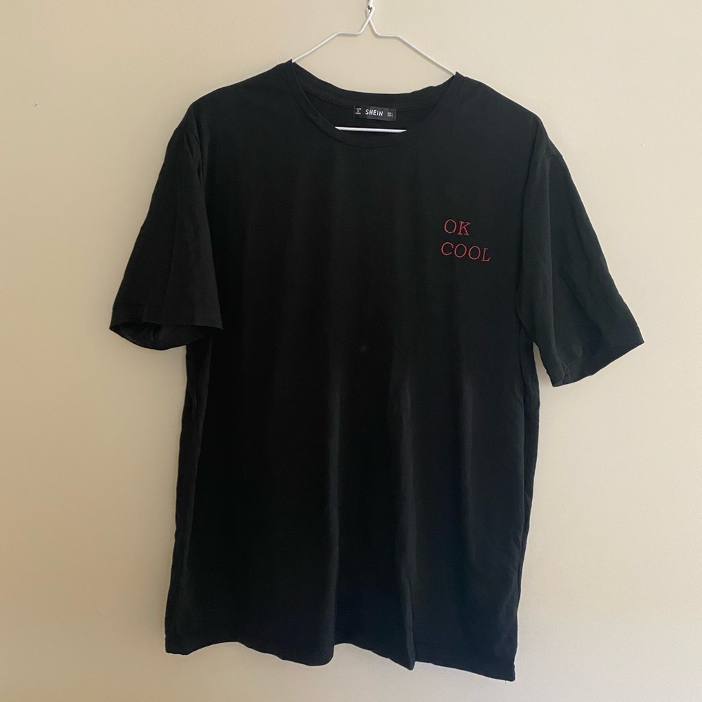 Black T-Shirt with Embroidered Message